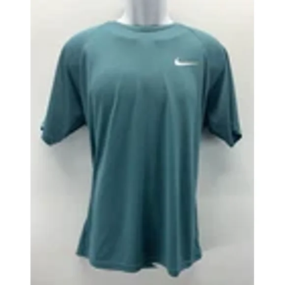 Nike Swim Shirt Womens Large Dri fit Green Short Sleeve Swoosh Training.