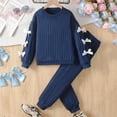 thumbnail image 2 of BLVB Girl Spring Fall Clothes Set Soft 2-Piece Long Sleeve Bowknot Ribbed Pullover Sweatshirt and Sweatpants Kids Lounge Sets, 2 of 7