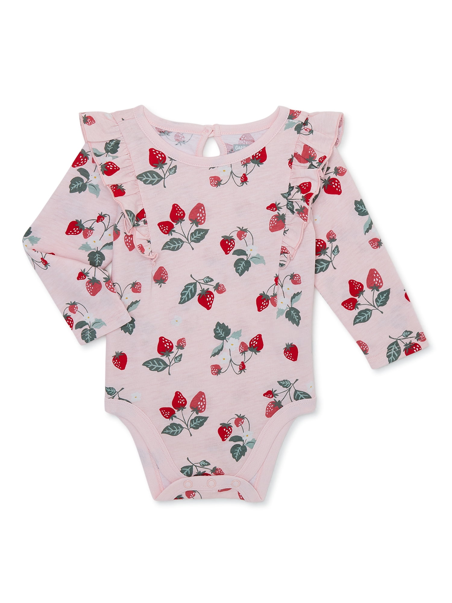 Garanimals Baby Girl Print Bodysuit with Ruffle Long Sleeves, Sizes 0M