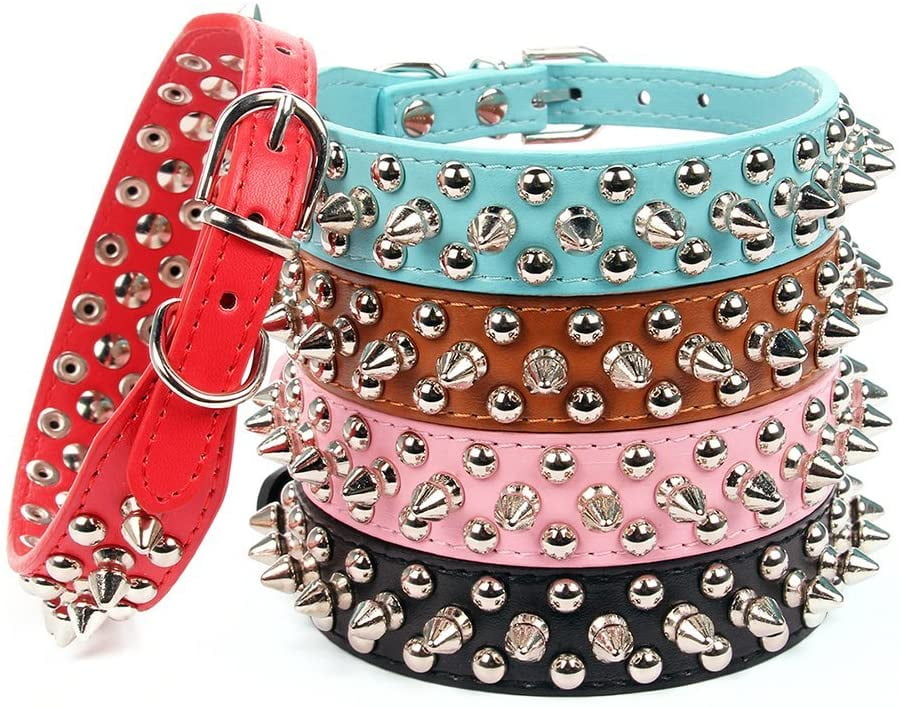Aolove Spiked Studded Padded Leather Pet Collars for Cats Puppy Small Medium Large Dogs 