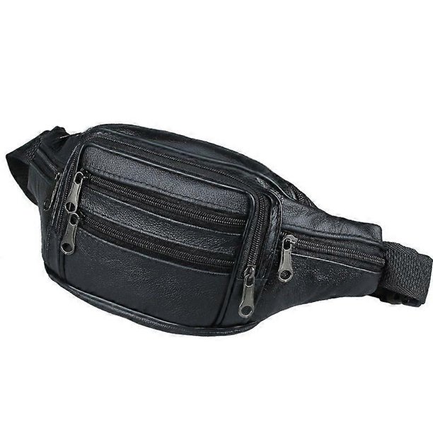 Riñonera de cuero genuino para hombre, bolso de cintura para viajes al aire libre, de piel de vaca, tamaño grande, 7 bolsillos, bolsa para el pecho, funda para teléfono, para correr y acampar.