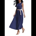 thumbnail image 3 of Vestido de Verano Vintage para Mujer, Holgado, Sin Mangas, , Cuello Redondo, Color Liso. Azul Oscuro XL, 3 of 6