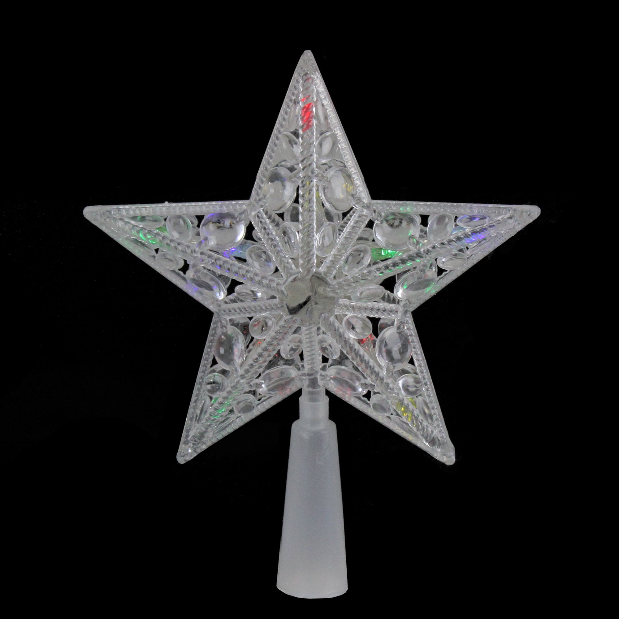 6" Clear Crystal Jeweled Star LED Christmas Tree Topper - Multi Lights