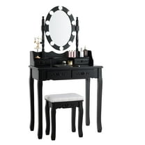 Giantex Vanity Table Set, Makeup Dressing Table w/Cushioned Stool & Lighted Mirror, Black
