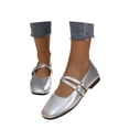 thumbnail image 3 of Womens Shoes,Glossy Flat Casual Shoes Square Toe Slip On Loafers Shallow Opening Breathable Lightweight Comfort Everyday Wear Fashion Footwear,Shoes for Women,Silver,6, 3 of 9