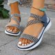 thumbnail image 5 of Sandalias Planas de las Mujeres con Diseño Abierto Del Dedo Del Pie Redondo, Suela Suave Sandalias Elásticas para Primavera Verano Casual, 5 of 9