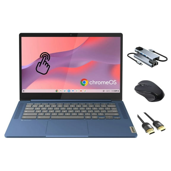 Lenovo IdeaPad Slim 3 Chromebook Laptop, 14" FHD LCD Touchscreen Display, MediaTek Kompanio 520, 4GB RAM, 64GB eMMC, WiFi 6, Webcam, Micro SD Card Reader, USB-C, 3-in-1 Essential Bundle, Chrome OS