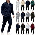 thumbnail image 5 of Fmbrln Sweatsuits for Men 2 Piece Sets Quarter Zip Up Long Sleeve Stand Collar Sweatshirts and Drawstring Elastic Waist Cargo Joggers Sweatpants Sets Fall Winter Fashion Outfits Sets, 5 of 5