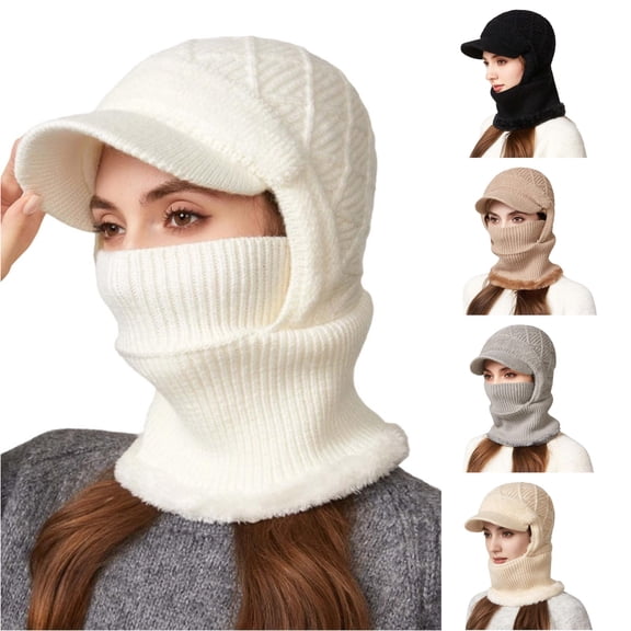 XIAOCHA Women’S Brimmed Balaclava,Fleece‑Lined Hats,Fall‑Winter Outdoor Trapper,White