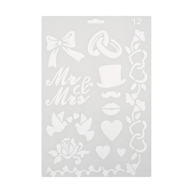 relayinert Drawing Template Plastic Ruler Stencil DIY Painting Board Hollow Album Decor, No .12 White 12# 1Set