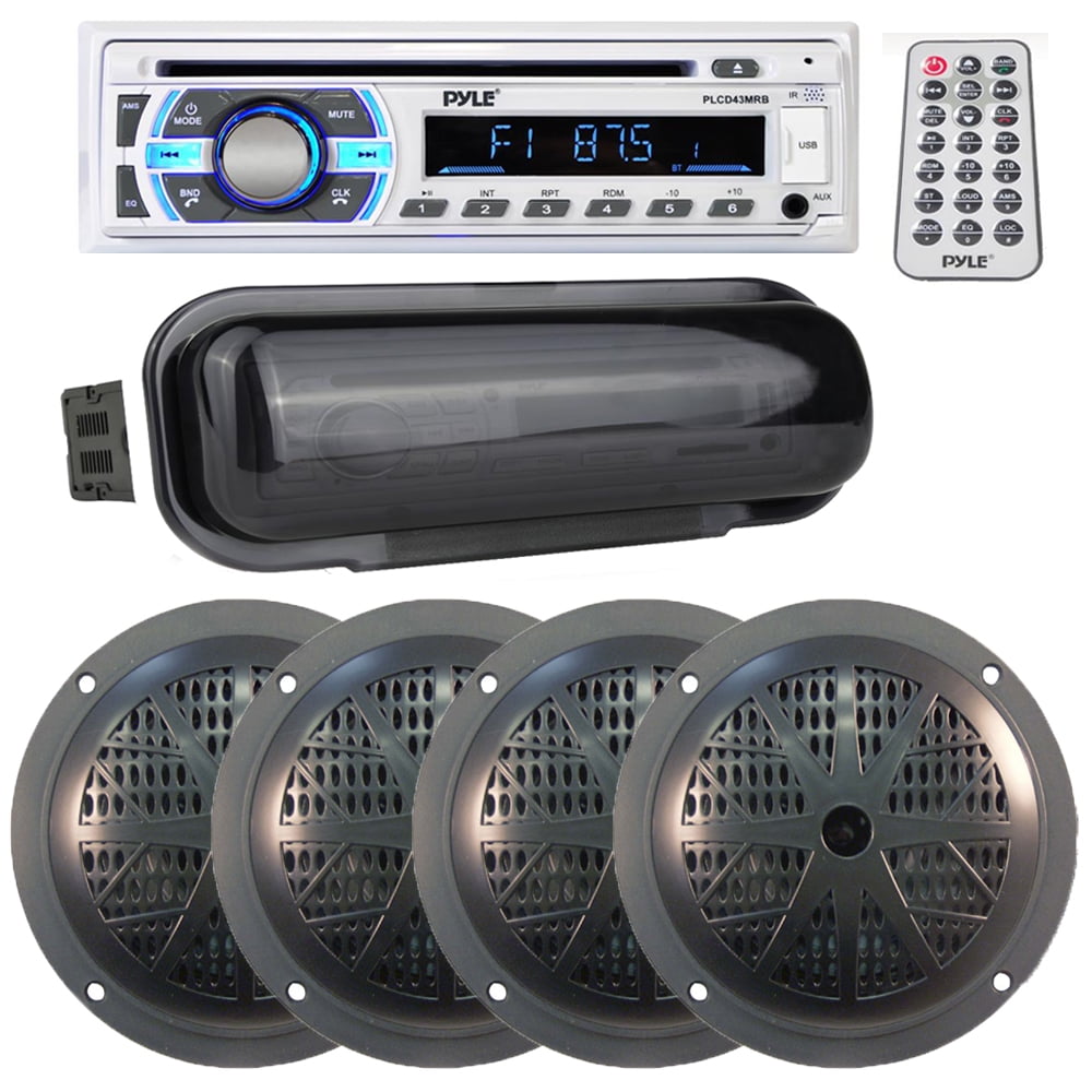 Pyle Marine Bluetooth Stereo Radio Headunit Receiver, Dual 5.25Inch Waterproof Marine Speakers