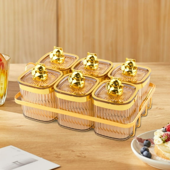 Fancyes 6 Grids Kitchen Spice Jars,Multipurpose Divided Nut Jars,Food Storage Container for Living Room Wedding Dining Room Amber