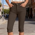 thumbnail image 6 of Cutuoiiu Women Fashion Button Closure Solid Color Mid Rise Slim Fit Capri Pants with Side Vent and Pockets Casual Stretch Trousers Gifts, 6 of 9