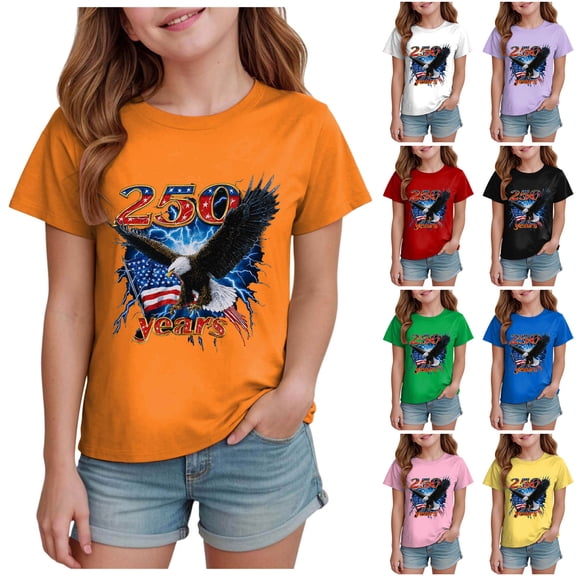 Ulanda Kid 4th of July T-Shirts Boys Girls American Flag Shirt Patriotic Top Short Sleeve Tees 4-12 Years (Green, 11-12 Years)