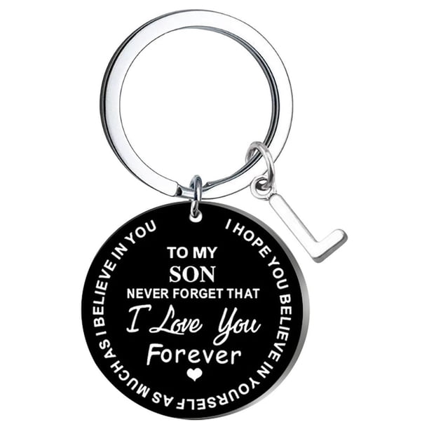 Llaveros para mujer, llavero de billetera, llavero de auto, llavero DIY para mi hijo, llavero de acero inoxidable negro con apellido de 26 letras, 2,5 cm, decoraciones de moda