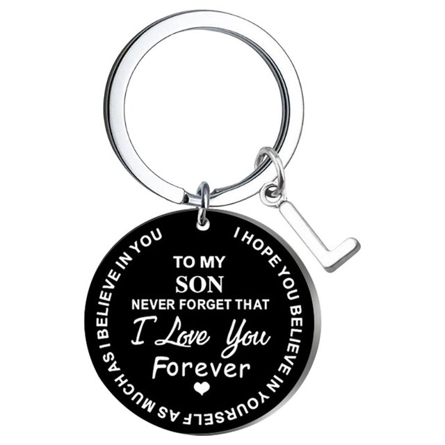 EGNMCR Keychains DIY To My SON Black Stainless Steel Last Name 26 Letter Keychain 2.5cm Fashion Decorations