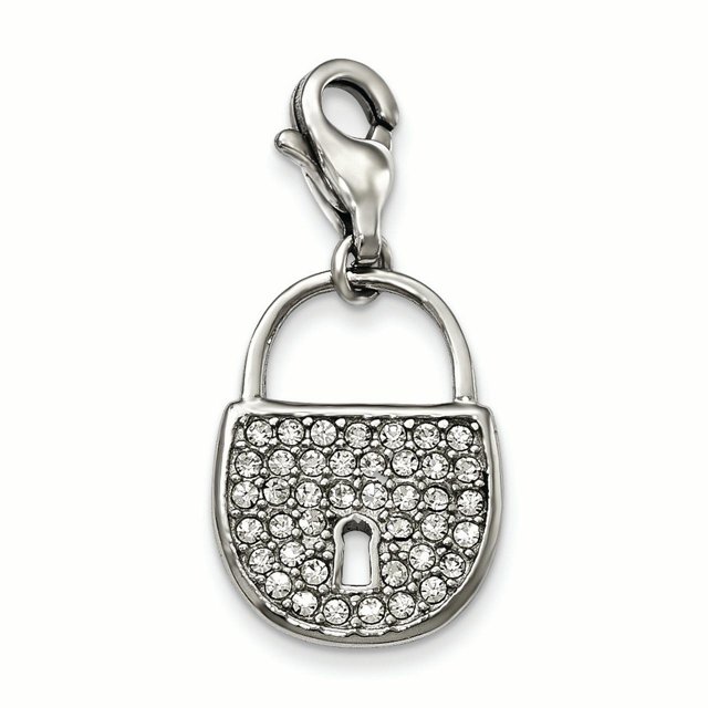 Stainless Steel Crystals Lock Necklace Pendant Charm
