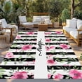 thumbnail image 2 of Pink Red Flower Outdoor Rug for Patio/Deck/Porch, Non-Slip Large Area Rug 3 x 5 Ft, Watercolor Floral Leaf Black White Stripe Indoor Outdoor Rugs Washable Area Rugs, Camping Rug Carpet Runner, 2 of 8
