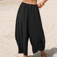 thumbnail image 4 of FRSASU Women's Faux Linen Wide Leg Boho Pants Summer Beach Palazzo Casual Loose Elastic Waist Baggy Trousers with Pockets Black, 4 of 5