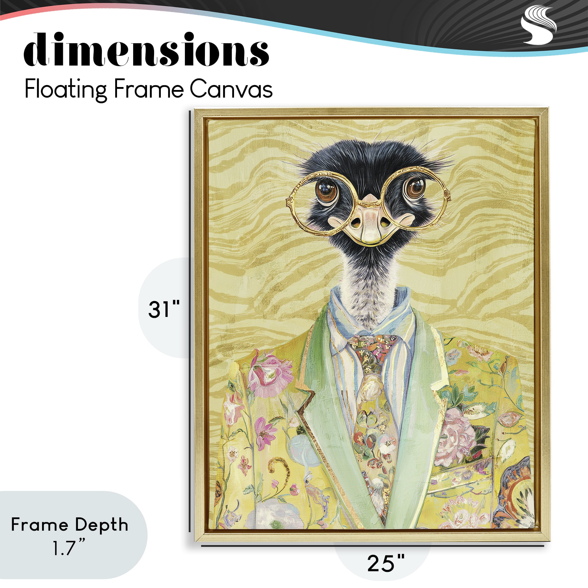 Stupell Industries Dandy Ostrich Portrait Gold Framed Floater Canvas Wall Art, design by Svetlana Aleynikova