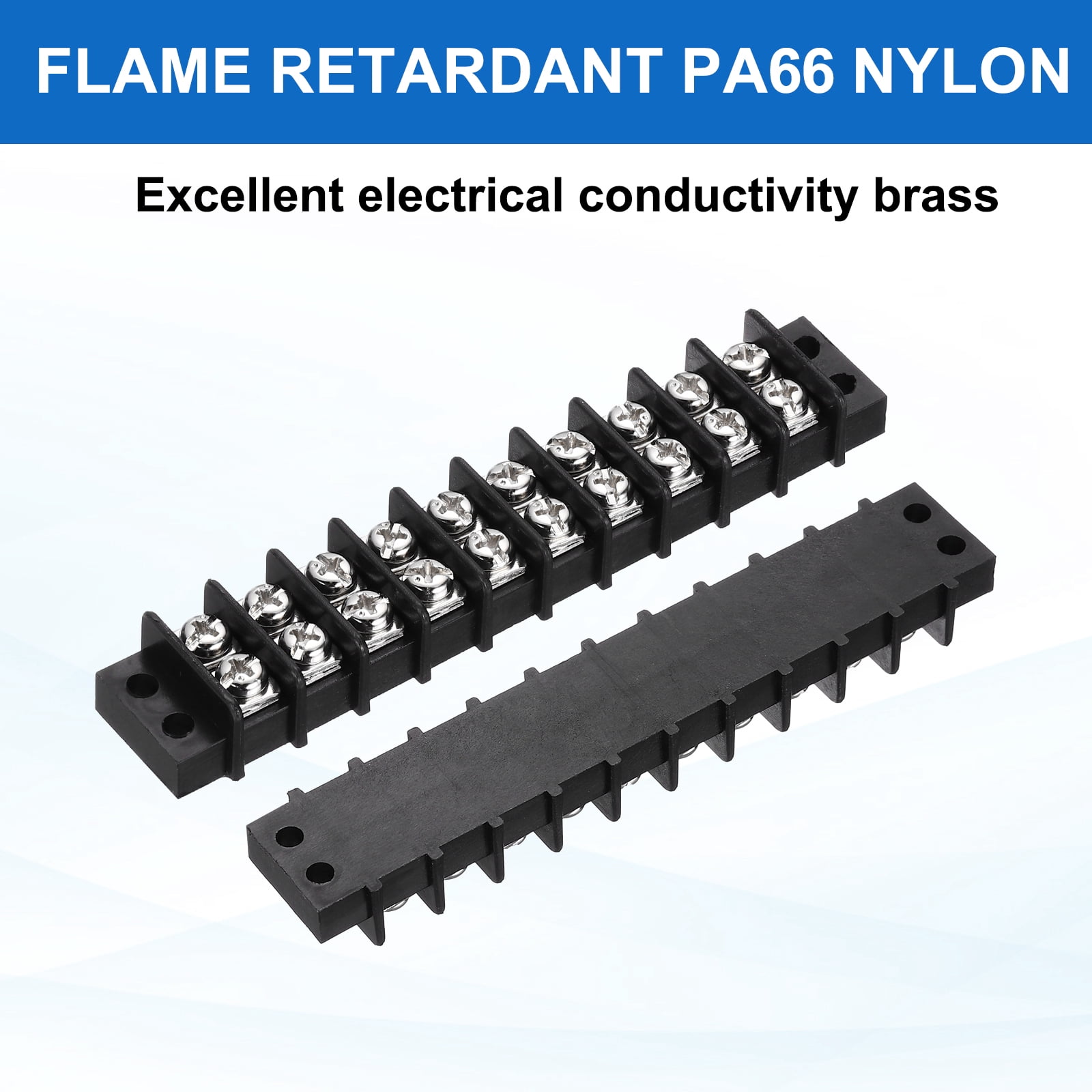 Uxcell 5Pcs Terminal Block 300V 20A Dual Rows 10P Terminals Barrier PA66 with 100Pcs 16A Heat Shrink Wire Fork Connector