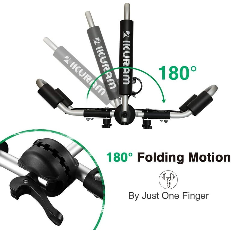 IKURAM Kayak Surf Ski Roof Carrier Rack of Bilateral Premier J Style Folding 4 in 1 for Canoe SUP Kayaks Surfboard and Ski Board Rooftop Mount on