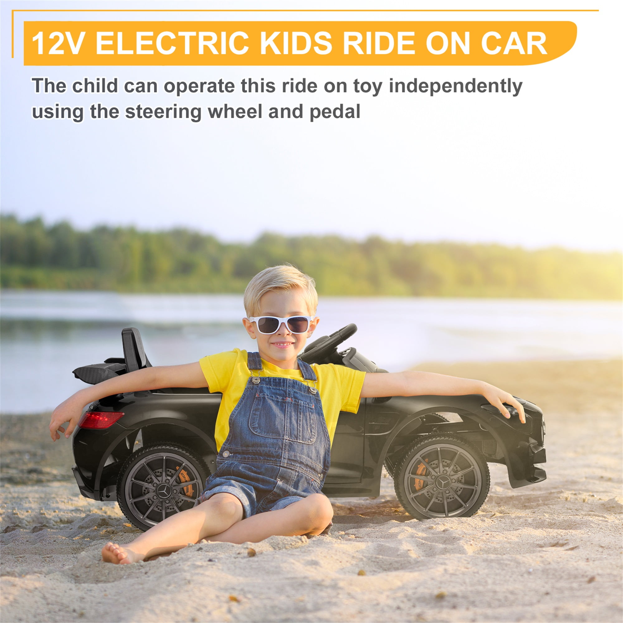 CIPACHO Electric Cars for Kids, 12V Battery Powered Ride On Car with Remote Control, LED Lights, MP3 Player, 3 Speeds, Best Gift for Boy, Girls, Black