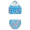 thumbnail image 1 of TiaoBug Girls 2 Pcs Mermaid Bikini Sets Shiny Halter Ruffles Crop Top with Triangle Brief Bathing Suit Tankini Blue 150, 1 of 5