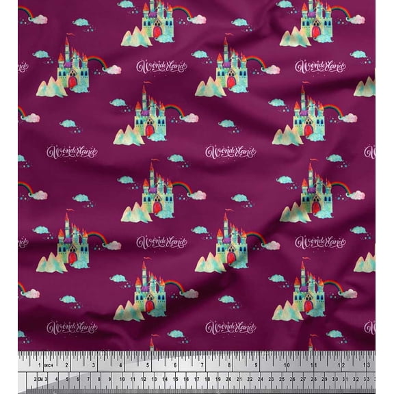 Soimoi Silk Fabric Cloud & Wonderland Cartoon Print Sewing Fabric Yard 42 Inch Wide