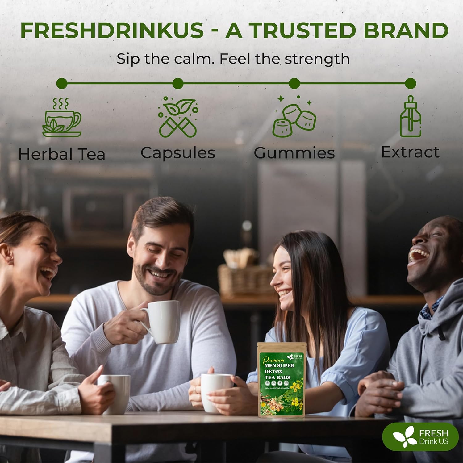 FreshDrinkUS, Premium 135 Tea Bags Men Super Detox Tea – Herbal Blend with Senna, Dandelion Root, Ginger, Peppermint & More – 100% Natural, Sugar-Free. Caffeine-Free, Gluten-Free, Vegan