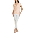 thumbnail image 2 of Blusa casual elegante de satén INSPIRE CHIC para mujer con cuello de cowl y mangas cortas en color rosa, 2 of 6