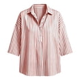 thumbnail image 6 of Lenpel 3/4 Length Sleeve Womens Tops Striped Fall Trendy Button Lapel Shirts Dressy Casual Oversized Lightweight Blouses, 6 of 6