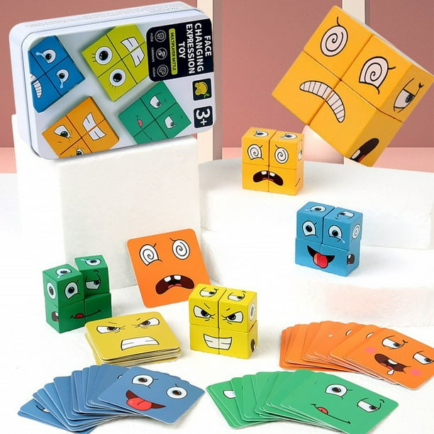 Cubo mágico que cambia de cara para niños, bloques de construcción, juguete interactivo para padres e hijos, juego de batalla de escritorio, cubo mágico de madera con cara sonriente