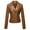 Brown, variant on Women's LeatherJacket Slim Leather Stand Collar Zip Motorcycle Suit Belt Coat Jacket Tops Pink L