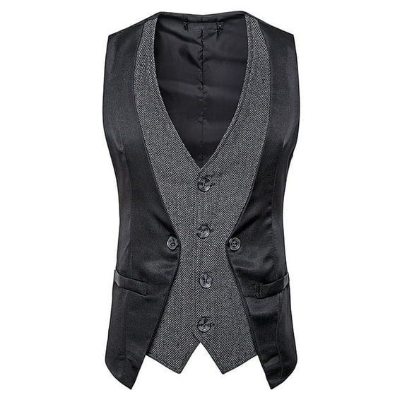 YLSDY Men's Double Breasted Suit Vest Slim Fit Casual Business Waistcoat V-Neck Herringbone Vest Steampunk Gothic Victorian Wedding Party with Welt Pockets Dark Gray M
