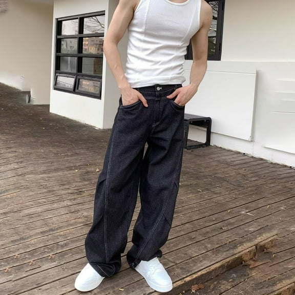 MHFRRA Mens Straight Leg Jeans Men's Loose Fit Denim Casual Pants Lightweight Comfortable Trousers for Everyday Wear Size XXXL