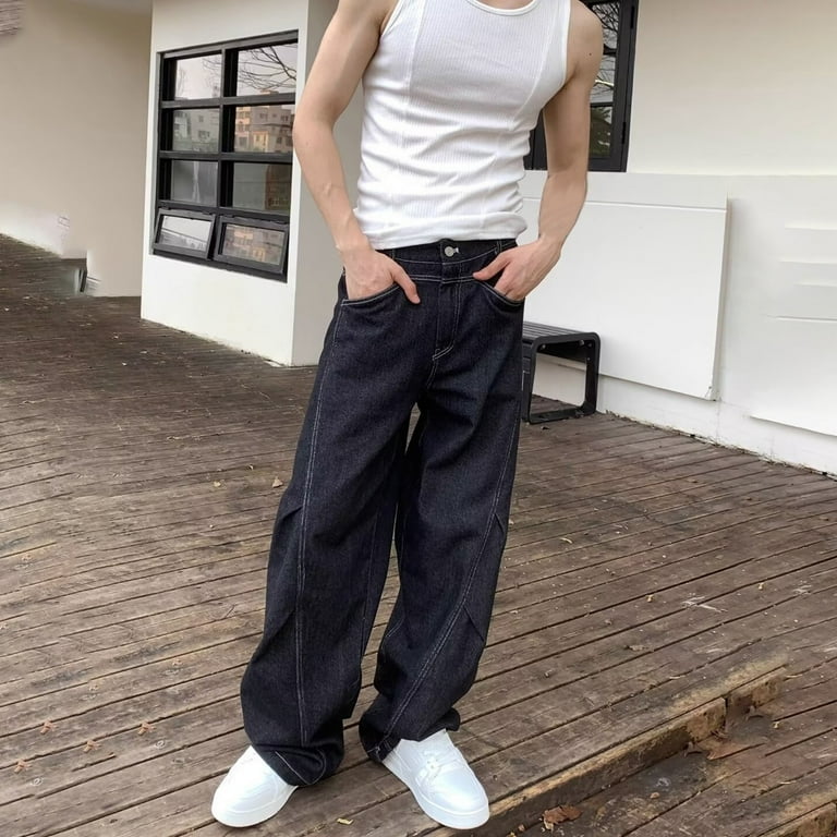 QHFBli Mens Baggy Jeans Streetwear Empyre Pants Wide Leg Hop Extra