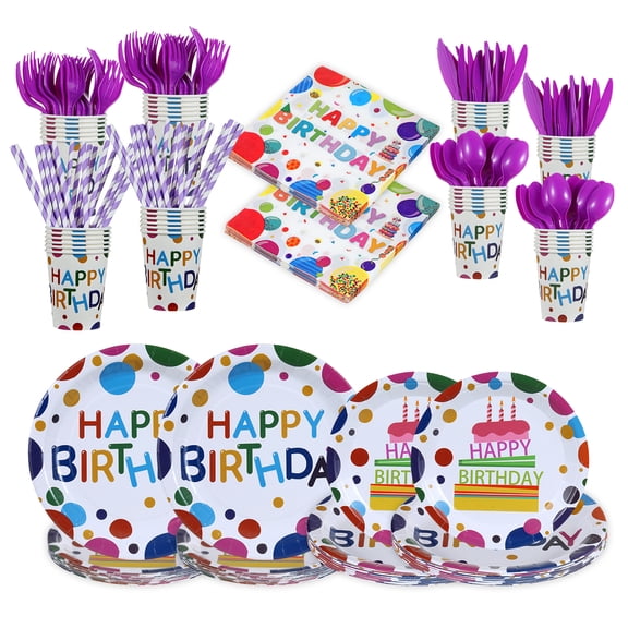 280pcs Purple Birthday Party Supplies Decorations Serve 40, Paper Plates and Napkins Set, Disposable Party Decorations, Plastic Forks Knives Spoons, Paper Plates Napkins Cups Baby Shower Birthday