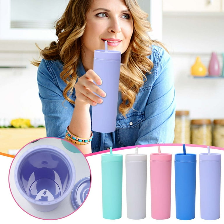 Multicolor Skinny Tumblers with Lids and Straws (1 pack) - 16oz Double Wall Acrylic  Tumbler, Tall Matte Tumblers, Bulk , Reusable Cups - Walmart.com