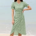 thumbnail image 2 of fatyb Boho Floral Dresses for Women V Neck Short Sleeve Vacation Dresses Womens Summer Midi Dresses, 2 of 4