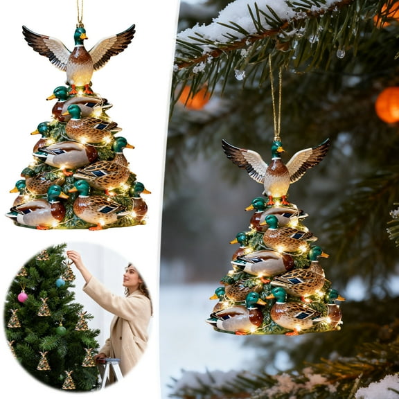 Kumdkd Mallard Duck Christmas Tree Ornament, Hand-Painted Woodland Bird Decoration with Gold Cord, 3.5 Inch Rustic Acrylic Duck Ornament for Tree, Wreath, Garland, Cabin, Hunting Theme Holiday Decor
