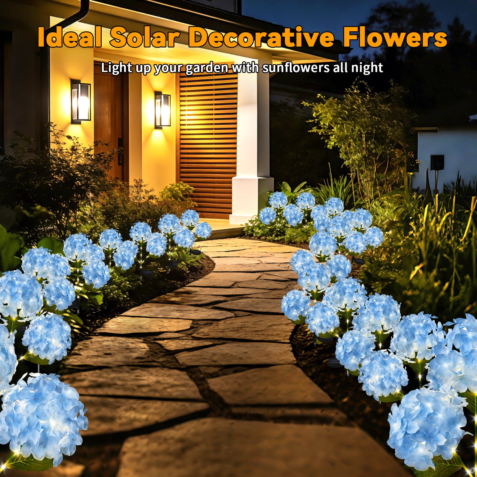 Lyacmy 4 Pack Blue Hydrangea Solar Garden Lights Outdoor, Waterproof Solar Lights for Yard Pathway Patio Outdoor Decor