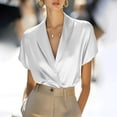 thumbnail image 2 of RXMEKW Blazer à Revers en Satin pour Femmes, Manches Courtes, Boutonné, pour Tenue Décontractée de Travail, 2 of 9