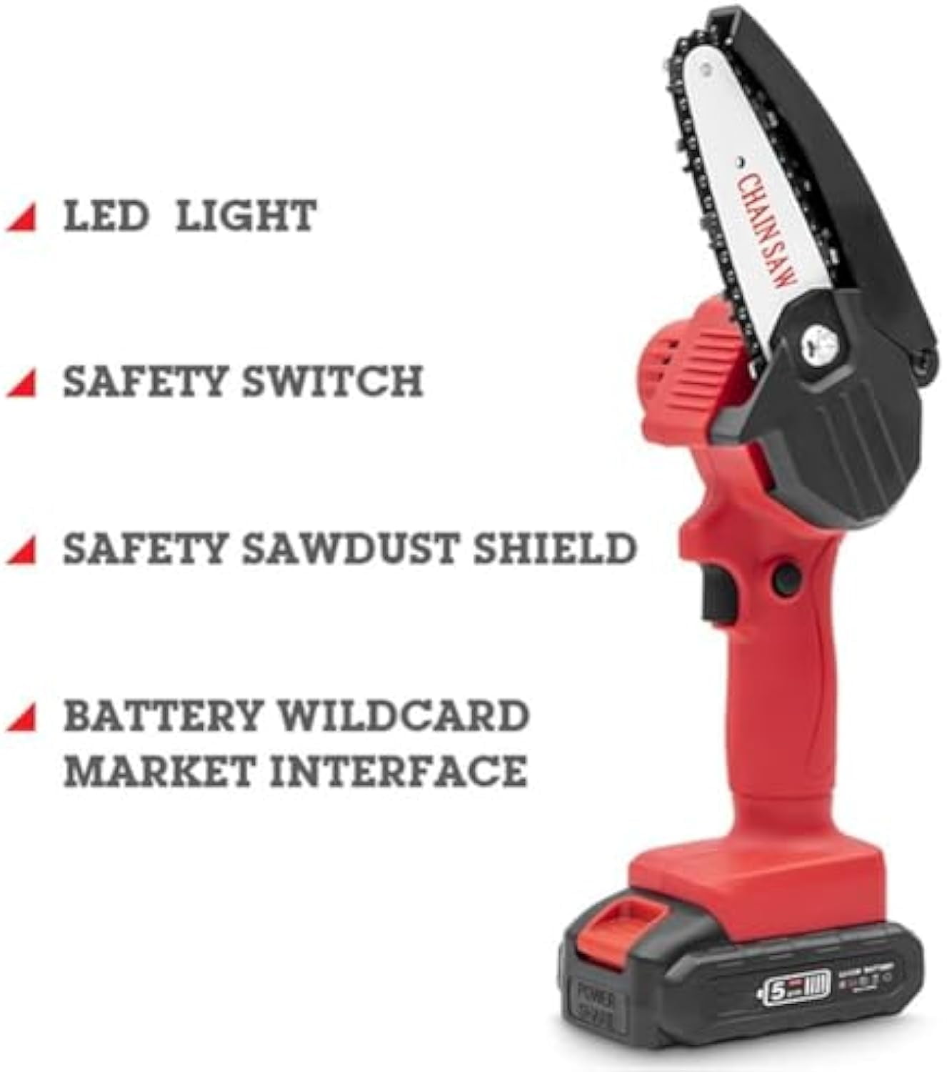 Mini Electric Chainsaw Cordless 4-inch, Portable Electric Chainsaw Cordless with Battery, Handheld Mini Chain Saw, for Wood Cutting Tree Trimming DIY Gardening Camping (Red, 2Battery)