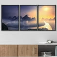 thumbnail image 3 of wall26 3 Panel Framed Canvass Wall Art - Bird View Landscape of Mountains,Rivers and Village in The Evening - Giclee Print Gallery Wrap Modern Home Art Ready to Hang - 24"x36"x3 Black, 3 of 5