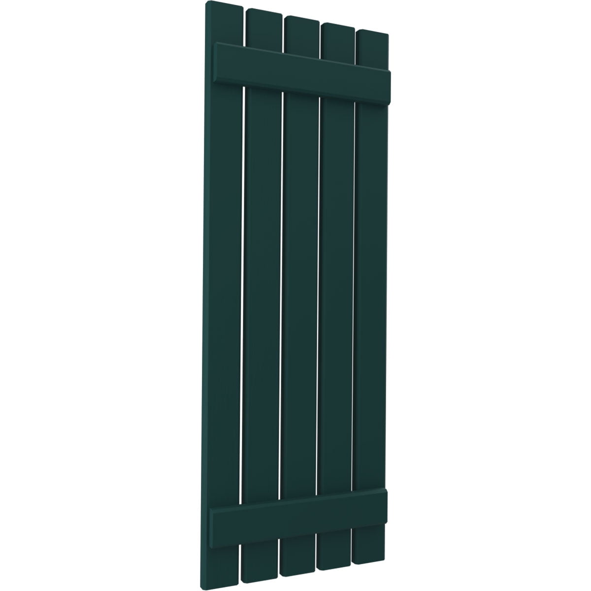 Ekena Millwork 19 1/2"W x 57"H Americraft Five Board (2 Batten) Exterior Real Wood Spaced Board-n-Batten Shutters (Per Pair), Thermal Green