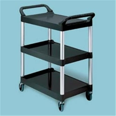 Rubbermaid  Three-Shelf Utility Cart with Brushed Aluminum Upright- Black