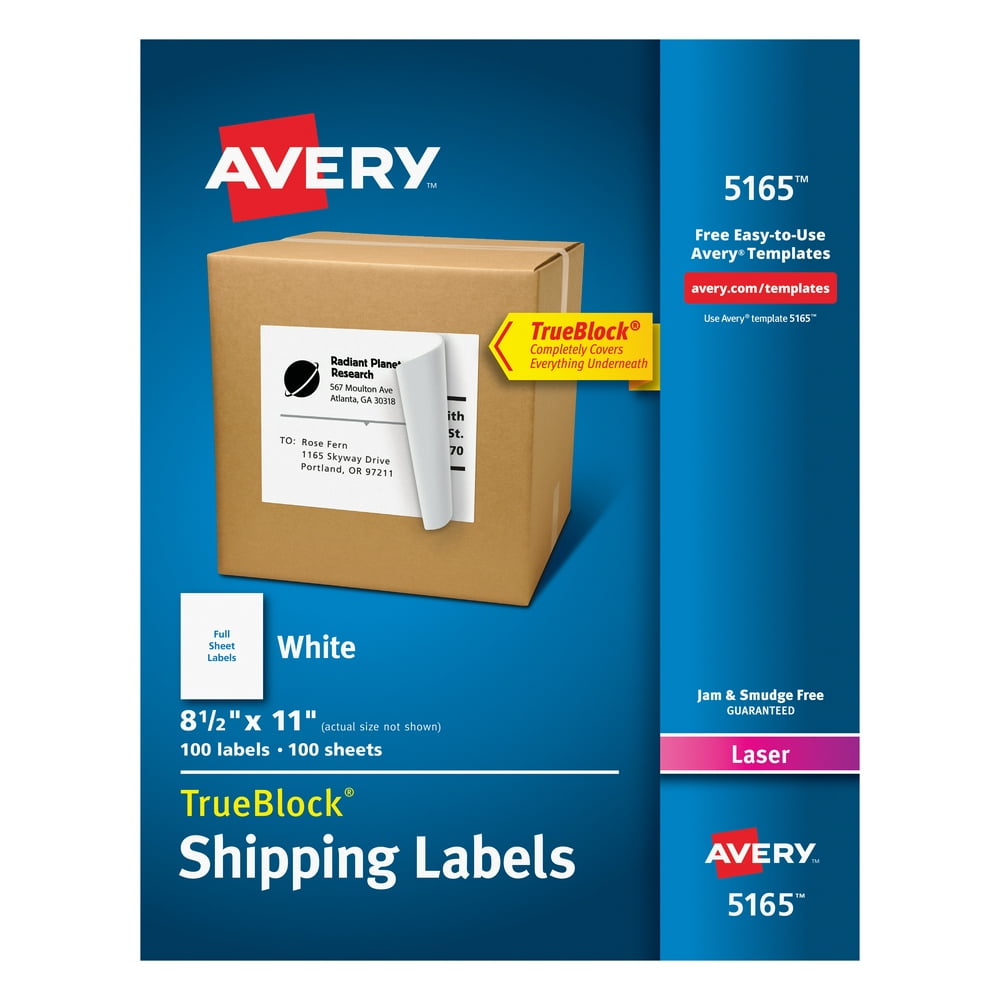 Avery Shipping Labels, Permanent Adhesive, 81/2" x 11", 100 Labels