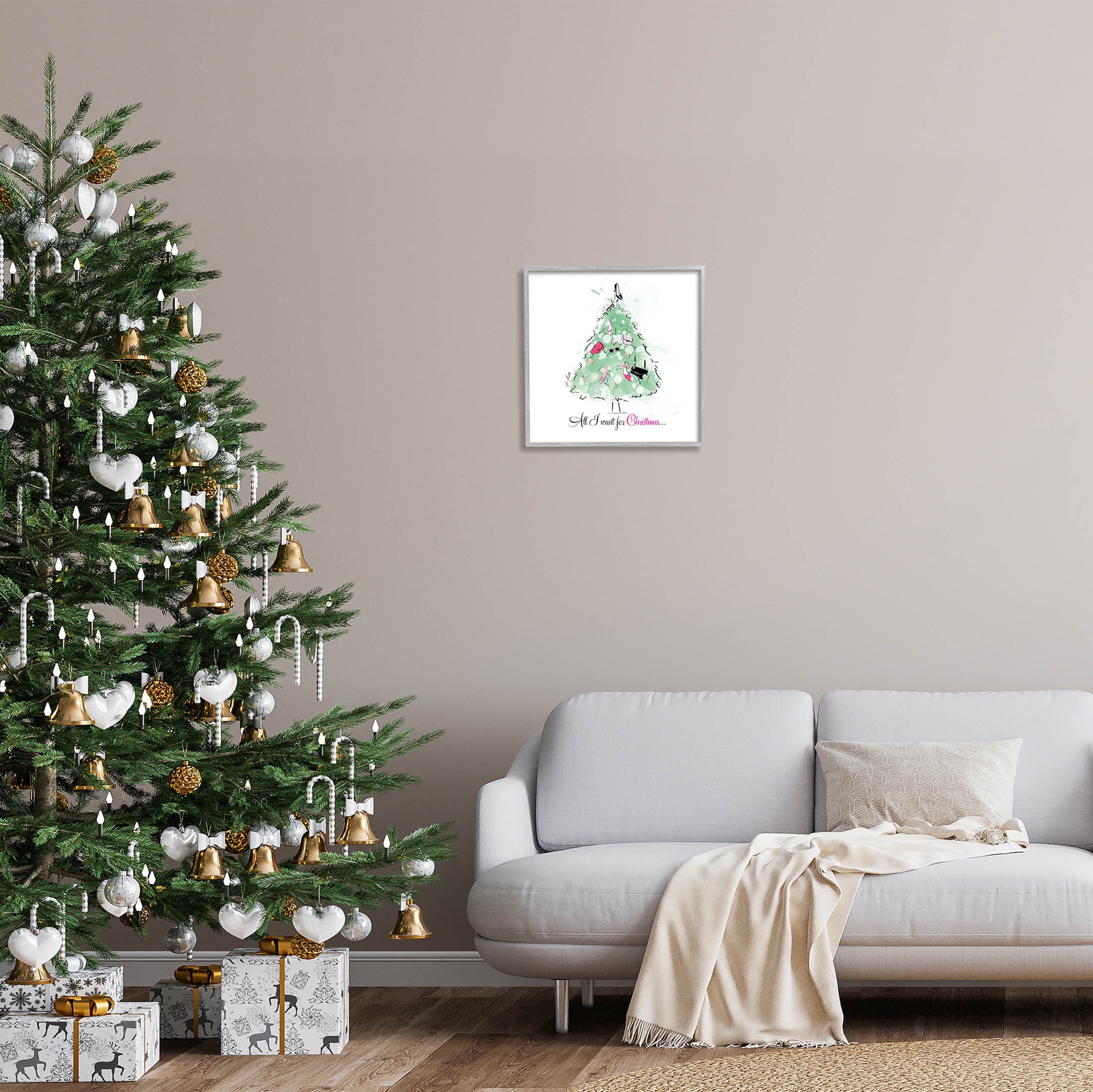 Stupell Industries All I want For Christmas Fashion Graphic Art Gray Framed Art Print Wall Art, Design by Alison Petrie