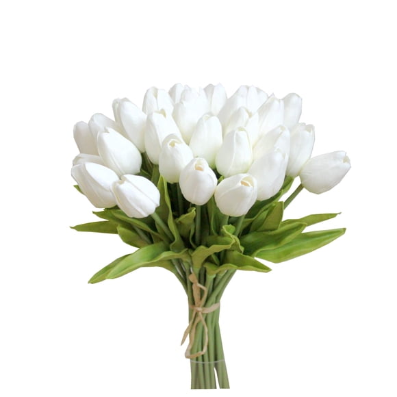 Tulipanes artificiales Mandy, flores sintéticas de poliuretano, color blanco, 28 tallos